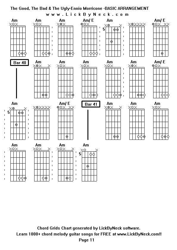 Chord Grids Chart of chord melody fingerstyle guitar song-The Good, The Bad & The Ugly-Ennio Morricone -BASIC ARRANGEMENT,generated by LickByNeck software.